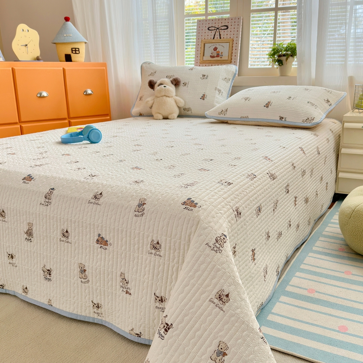 91家纺网 家纺一手货源 找家纺 老帅的工厂店 2026新款三角针泡芙夏被夏被夏凉被空调被床盖四件套 小狗排队