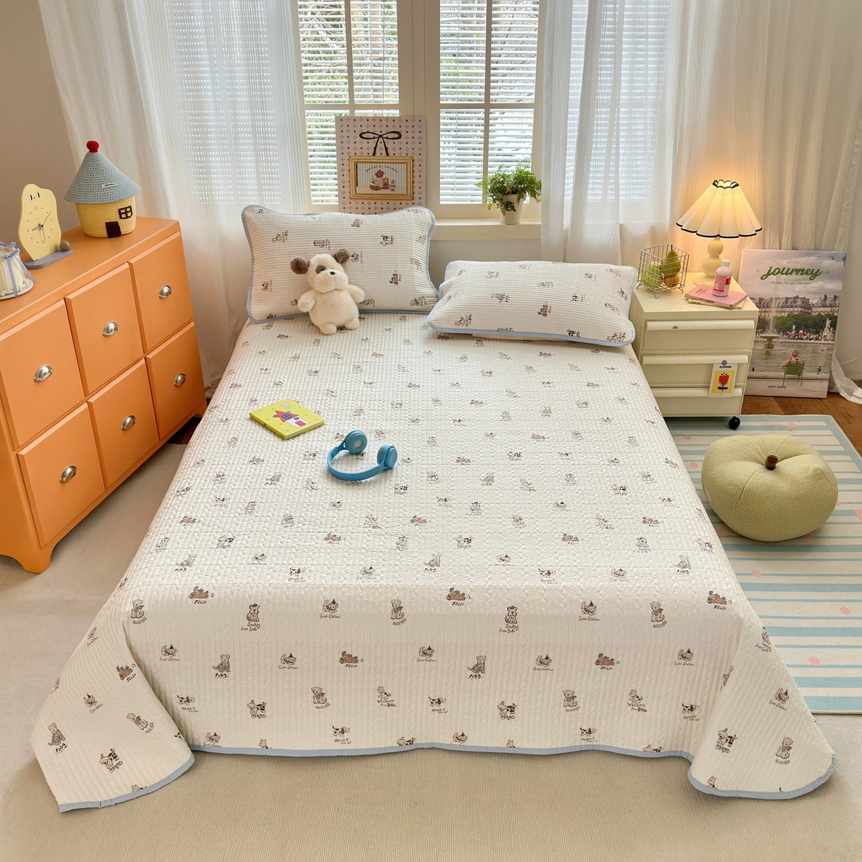 91家纺网 家纺一手货源 找家纺 老帅的工厂店 2026新款三角针泡芙夏被夏被夏凉被空调被床盖四件套 小狗排队