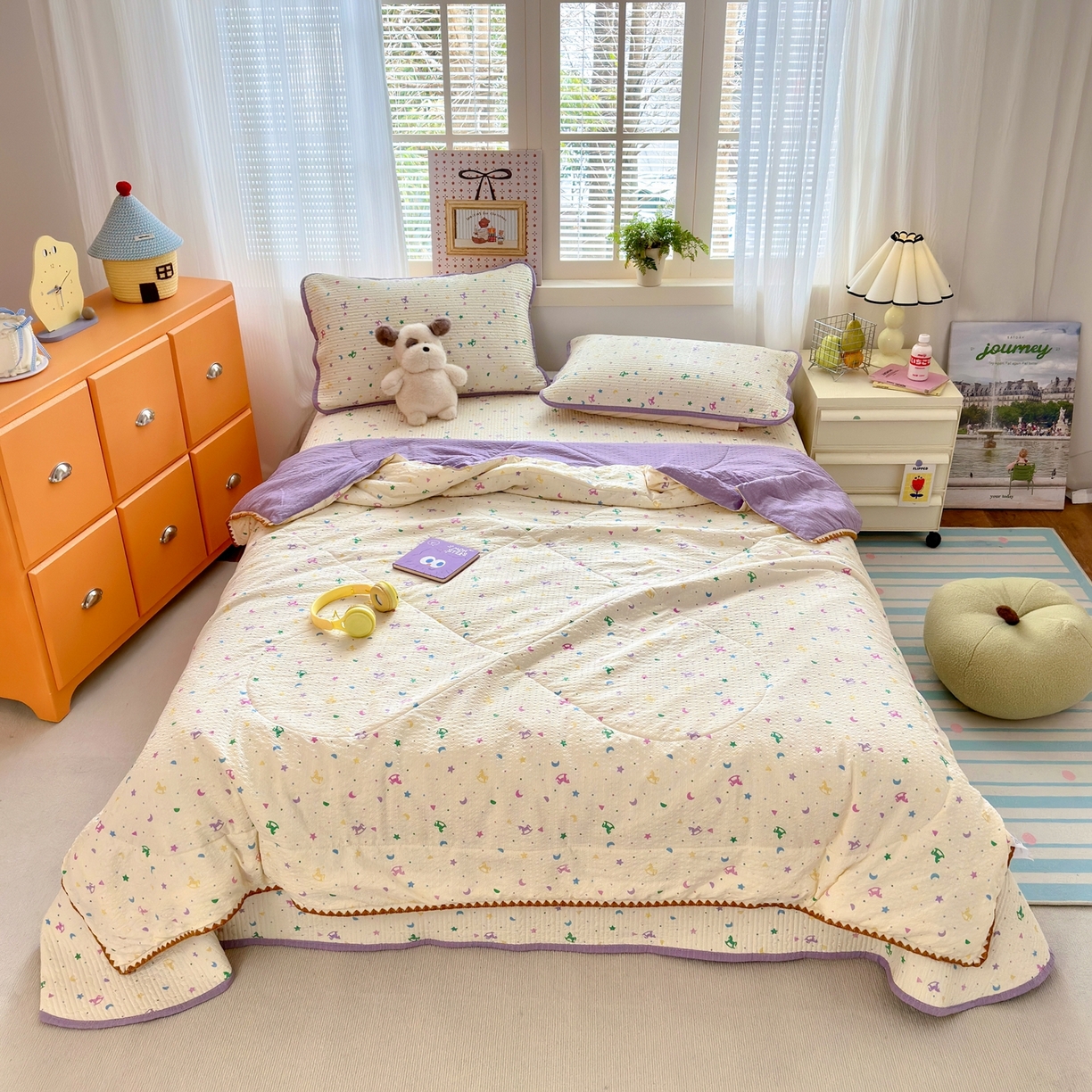 91家纺网 家纺一手货源 找家纺 老帅的工厂店 2026新款三角针泡芙夏被夏被夏凉被空调被床盖四件套 星月木马