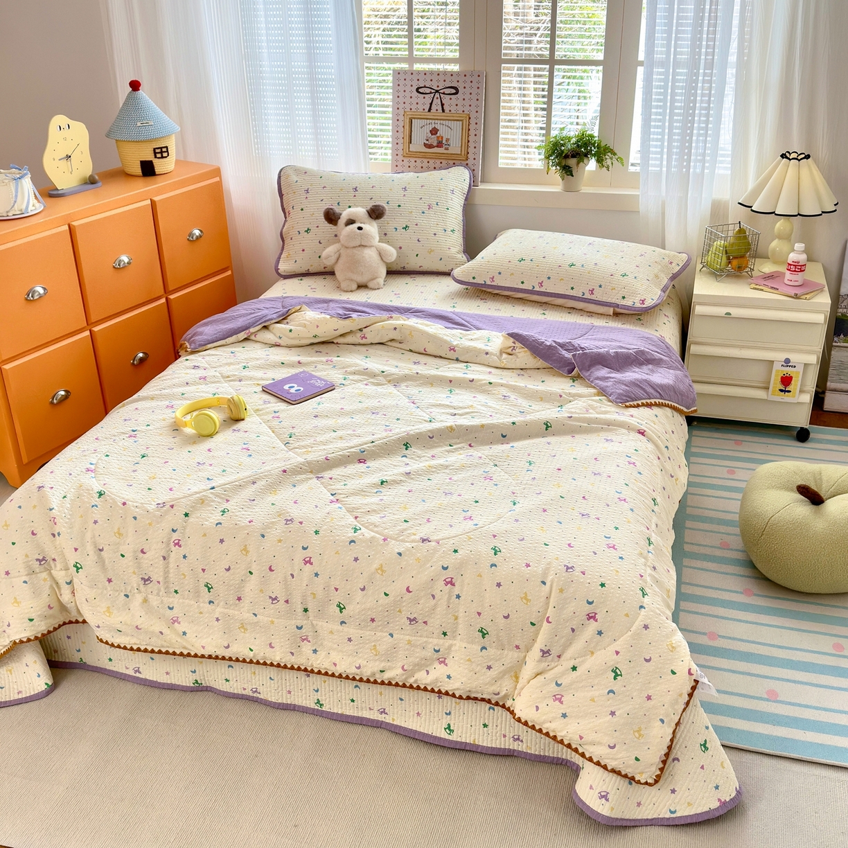 91家纺网 家纺一手货源 找家纺 老帅的工厂店 2026新款三角针泡芙夏被夏被夏凉被空调被床盖四件套 星月木马