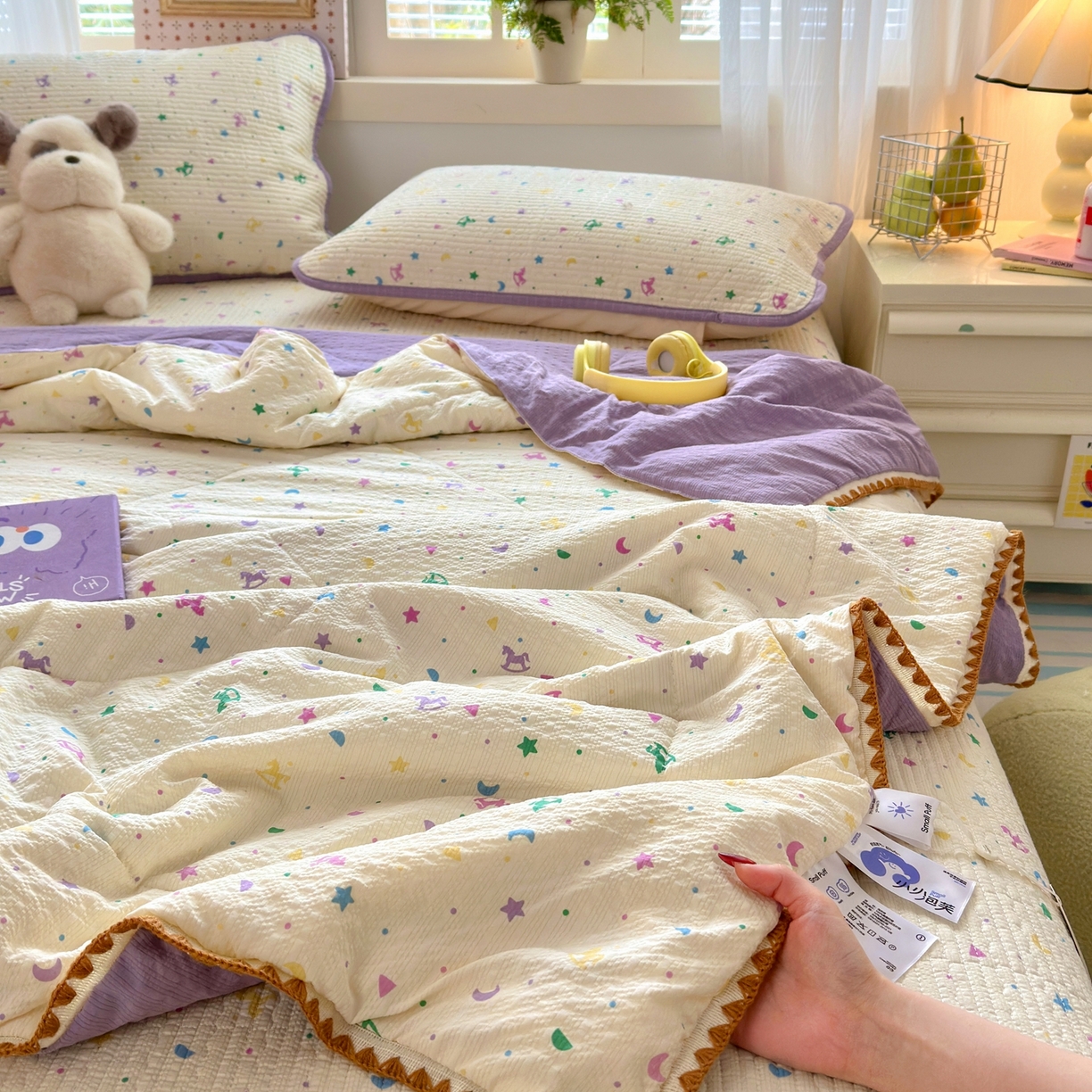 91家纺网 家纺一手货源 找家纺 老帅的工厂店 2026新款三角针泡芙夏被夏被夏凉被空调被床盖四件套 星月木马