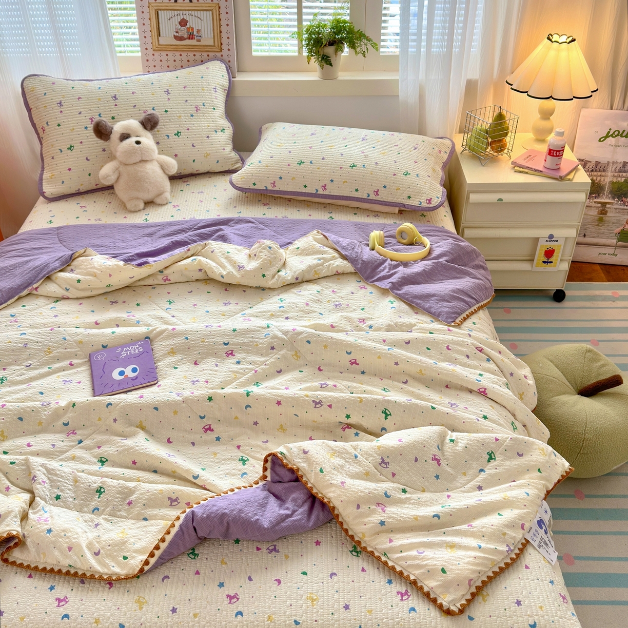 91家纺网 家纺一手货源 找家纺 老帅的工厂店 2026新款三角针泡芙夏被夏被夏凉被空调被床盖四件套 星月木马