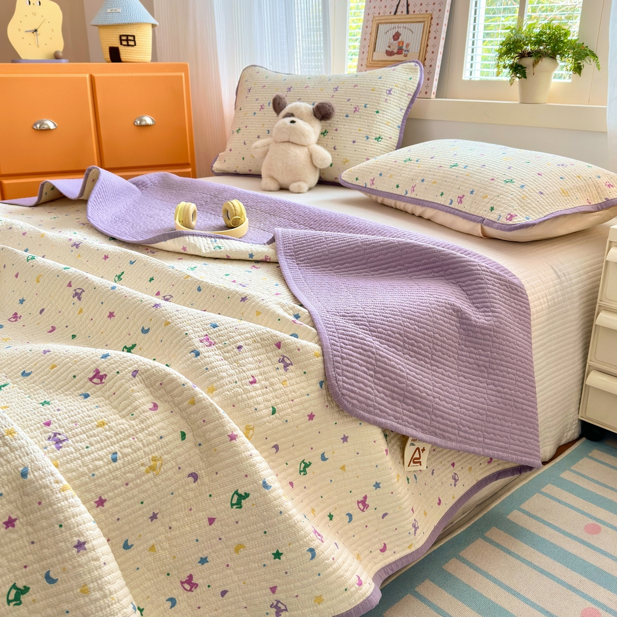 91家纺网 家纺一手货源 找家纺 老帅的工厂店 2026新款三角针泡芙夏被夏被夏凉被空调被床盖四件套 星月木马