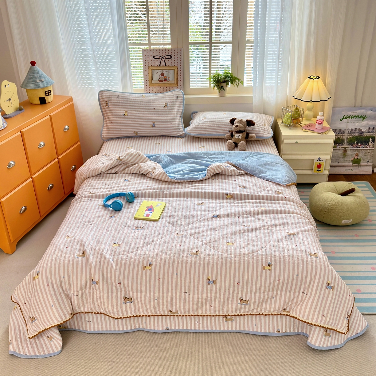 91家纺网 家纺一手货源 找家纺 老帅的工厂店 2026新款三角针泡芙夏被夏被夏凉被空调被床盖四件套 幸运狗