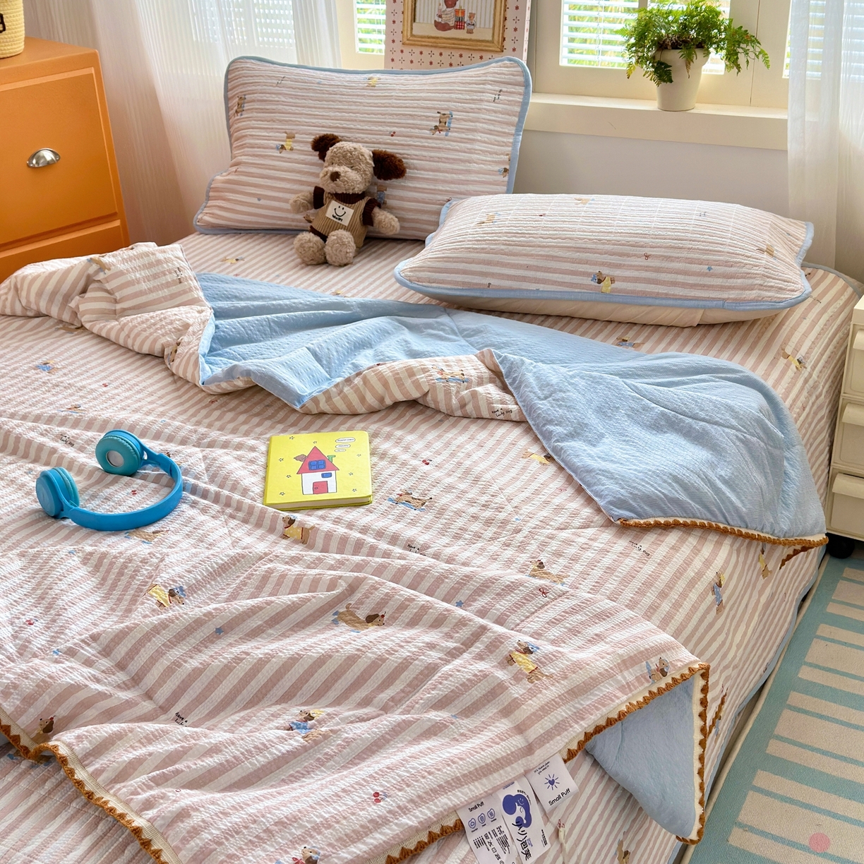 91家纺网 家纺一手货源 找家纺 老帅的工厂店 2026新款三角针泡芙夏被夏被夏凉被空调被床盖四件套 幸运狗