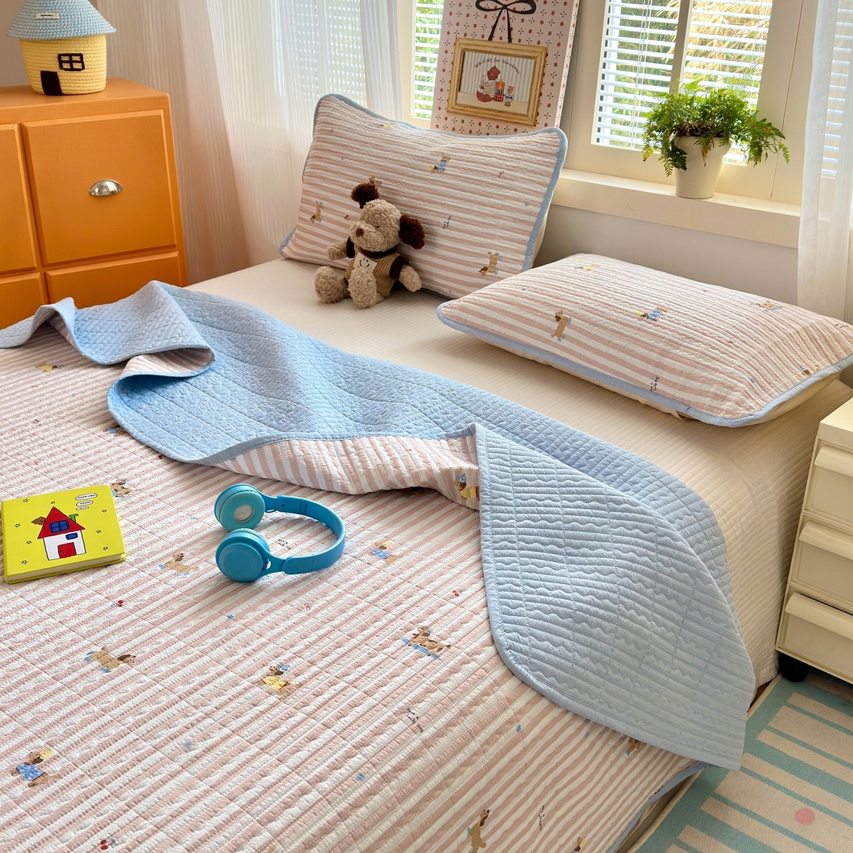 91家纺网 家纺一手货源 找家纺 老帅的工厂店 2026新款三角针泡芙夏被夏被夏凉被空调被床盖四件套 幸运狗