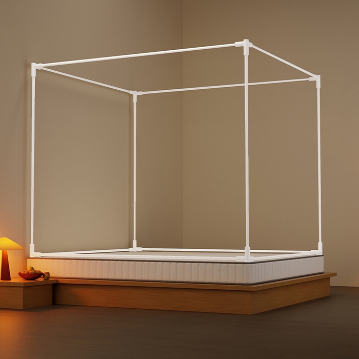 91家纺网 家纺一手货源 找家纺 壹和 2026新款坐床蚊帐外穿杆全底-有收纳袋-防摔蚊帐-自连接烤漆支架 灰色-四叶草