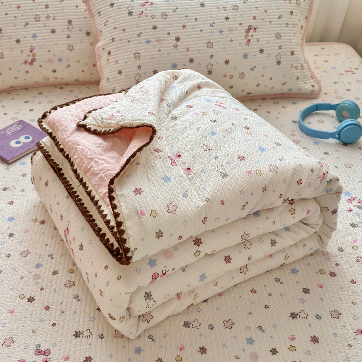 老帅的工厂店 2026新款三角针泡芙夏被夏被夏凉被空调被床盖四件套 雪星织