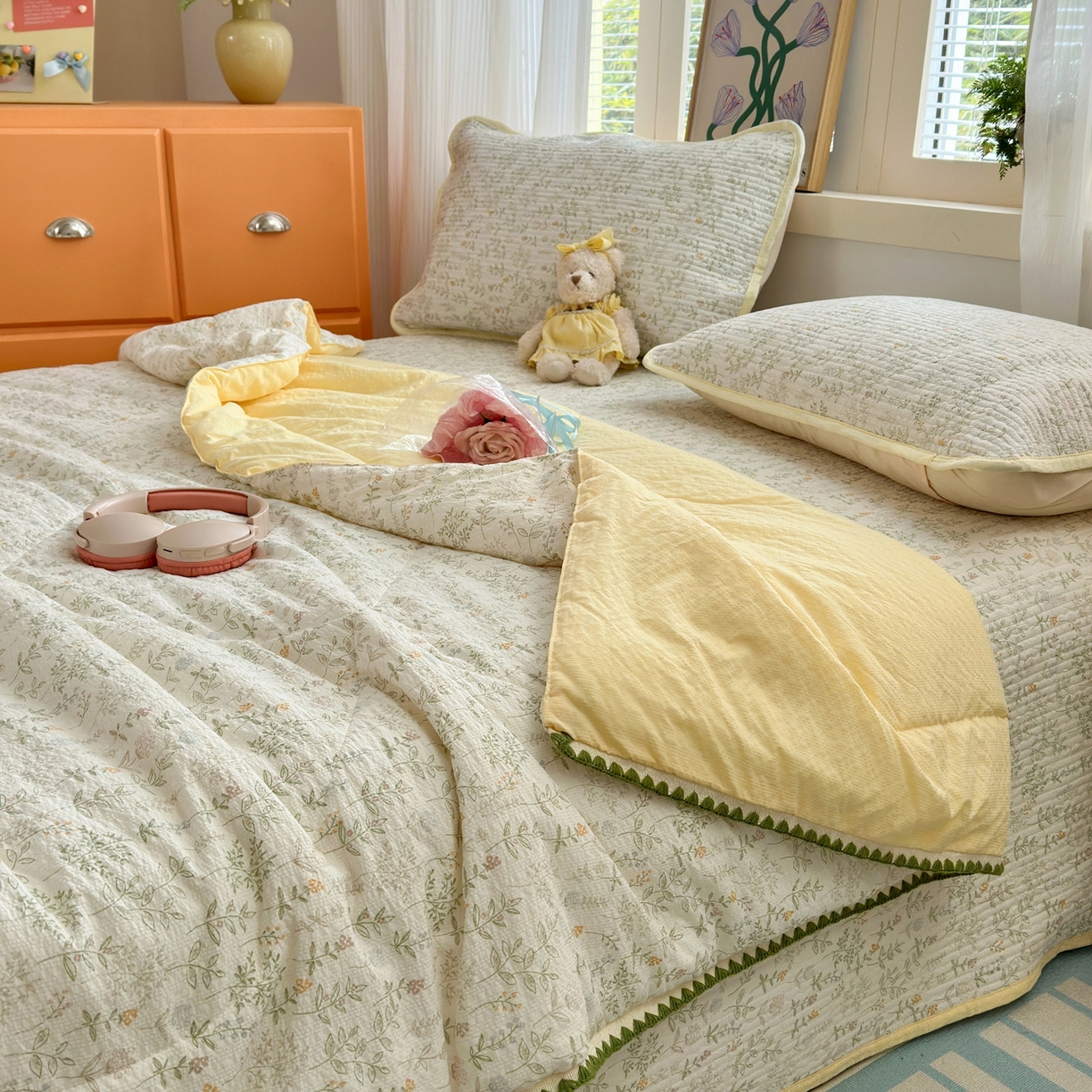 91家纺网 家纺一手货源 找家纺 老帅的工厂店 2026新款三角针泡芙夏被夏被夏凉被空调被床盖四件套 枝蔓