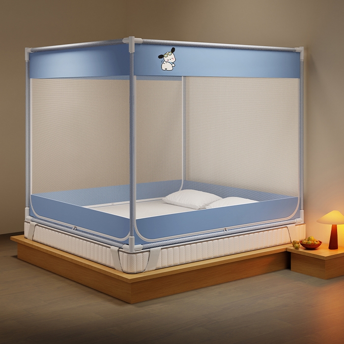 壹和 2026新款坐床蚊帐外穿杆全底-有收纳袋-防摔蚊帐-自连接烤漆支架 蓝色-帕恰狗