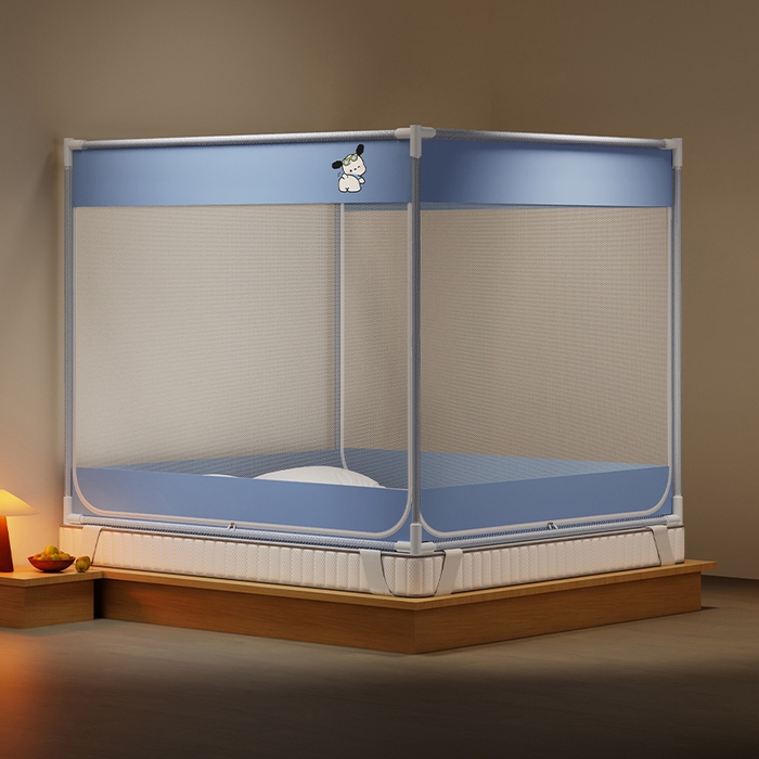 91家纺网 家纺一手货源 找家纺 壹和 2026新款坐床蚊帐外穿杆全底-有收纳袋-防摔蚊帐-自连接烤漆支架 蓝色-帕恰狗