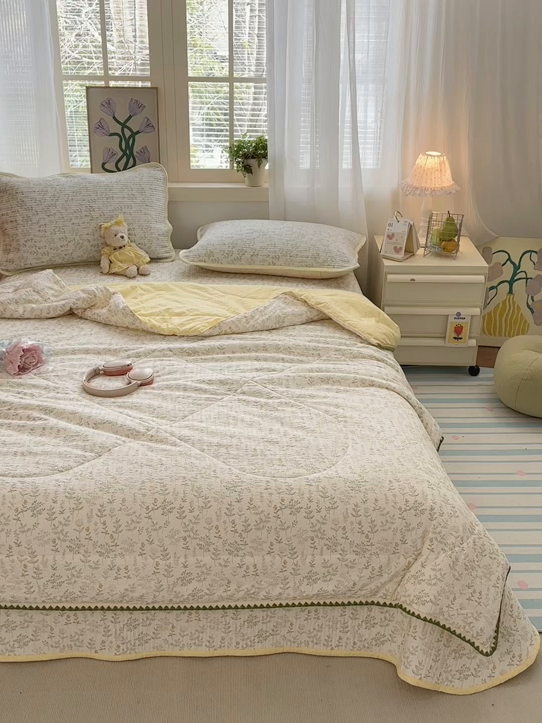 91家纺网 家纺一手货源 找家纺 老帅的工厂店 2026新款三角针泡芙夏被夏被夏凉被空调被床盖四件套 枝蔓