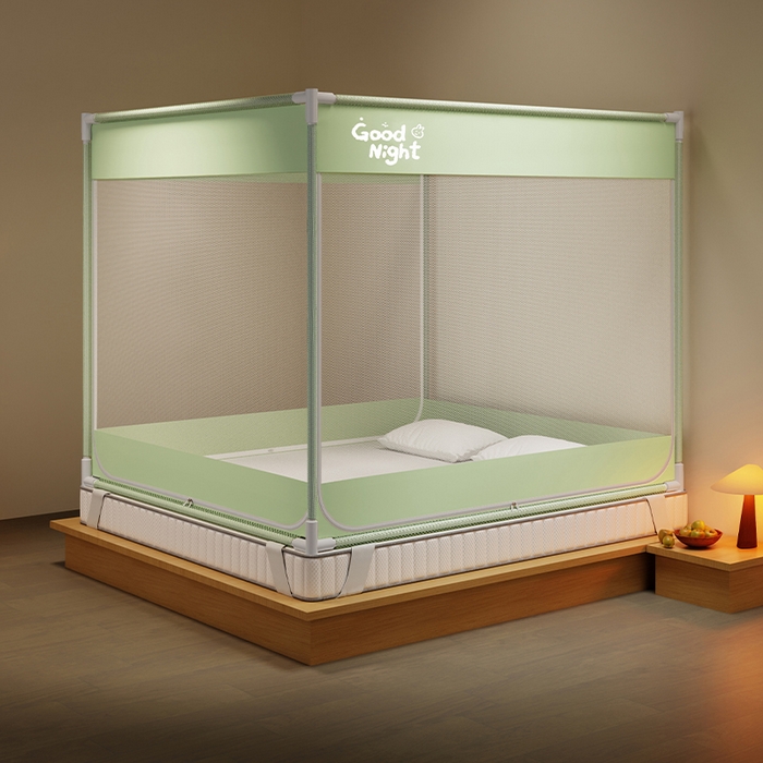 91家纺网 家纺一手货源 找家纺 壹和 2026新款坐床蚊帐外穿杆全底-有收纳袋-防摔蚊帐-自连接烤漆支架 绿-字母