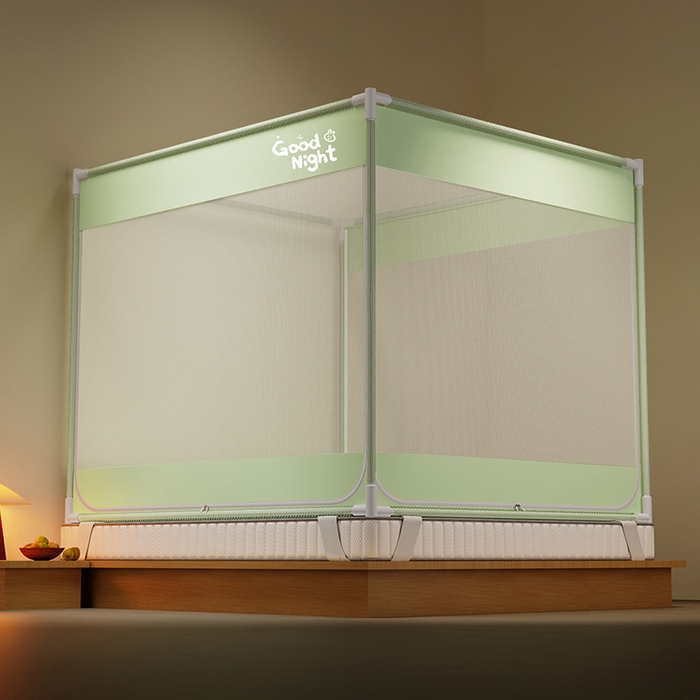 91家纺网 家纺一手货源 找家纺 壹和 2026新款坐床蚊帐外穿杆全底-有收纳袋-防摔蚊帐-自连接烤漆支架 绿-字母