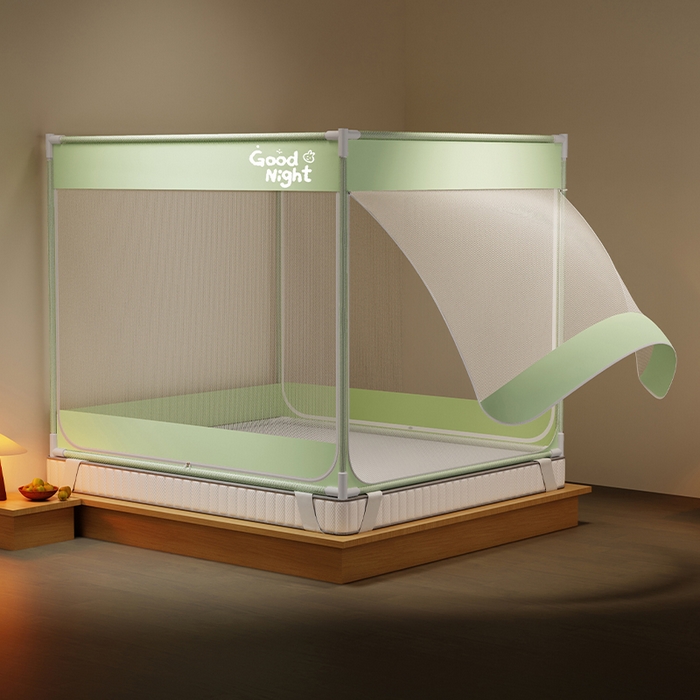 91家纺网 家纺一手货源 找家纺 壹和 2026新款坐床蚊帐外穿杆全底-有收纳袋-防摔蚊帐-自连接烤漆支架 绿-字母