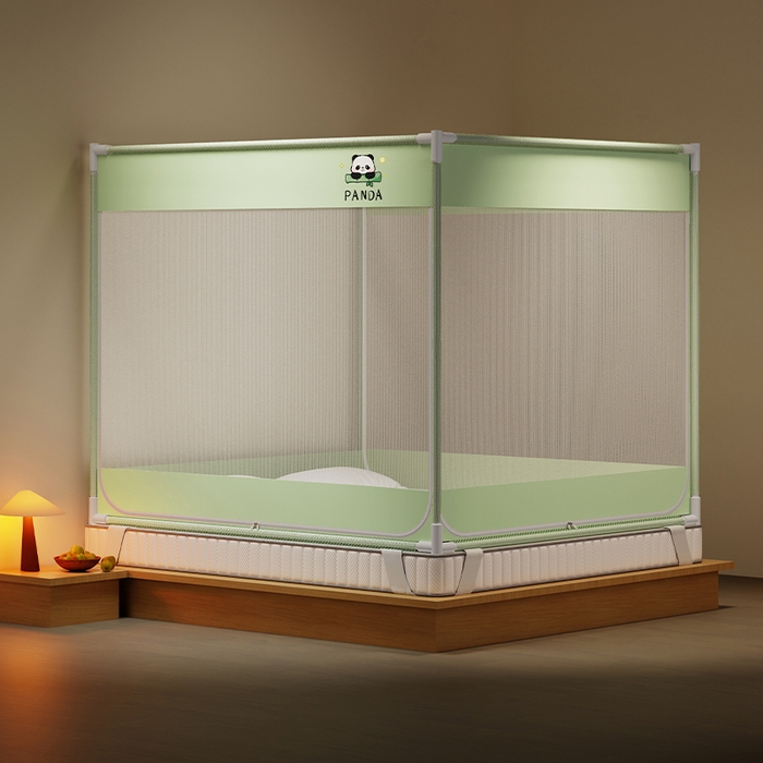91家纺网 家纺一手货源 找家纺 壹和 2026新款坐床蚊帐外穿杆全底-有收纳袋-防摔蚊帐-自连接烤漆支架 绿色-熊猫