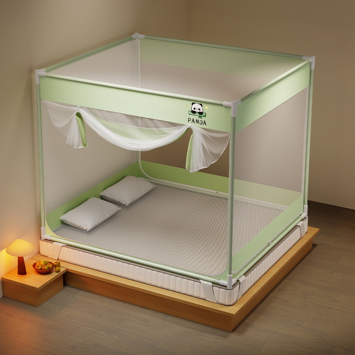 91家纺网 家纺一手货源 找家纺 壹和 2026新款坐床蚊帐外穿杆全底-有收纳袋-防摔蚊帐-自连接烤漆支架 绿色-熊猫