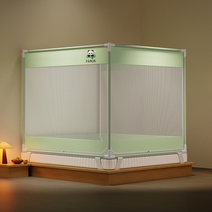 91家纺网 家纺一手货源 找家纺 壹和 2026新款坐床蚊帐外穿杆全底-有收纳袋-防摔蚊帐-自连接烤漆支架 绿色-熊猫