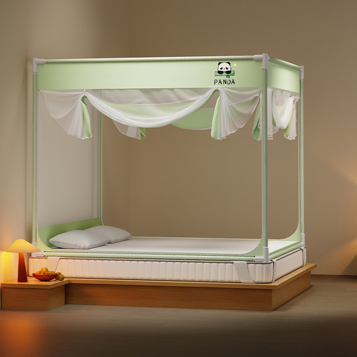 91家纺网 家纺一手货源 找家纺 壹和 2026新款坐床蚊帐外穿杆全底-有收纳袋-防摔蚊帐-自连接烤漆支架 绿色-熊猫