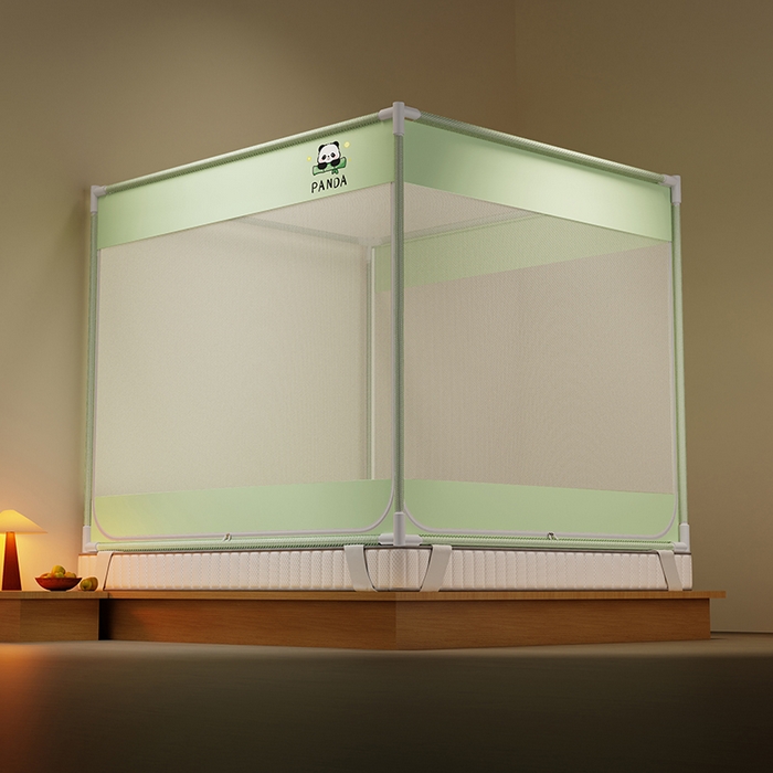 91家纺网 家纺一手货源 找家纺 壹和 2026新款坐床蚊帐外穿杆全底-有收纳袋-防摔蚊帐-自连接烤漆支架 绿色-熊猫