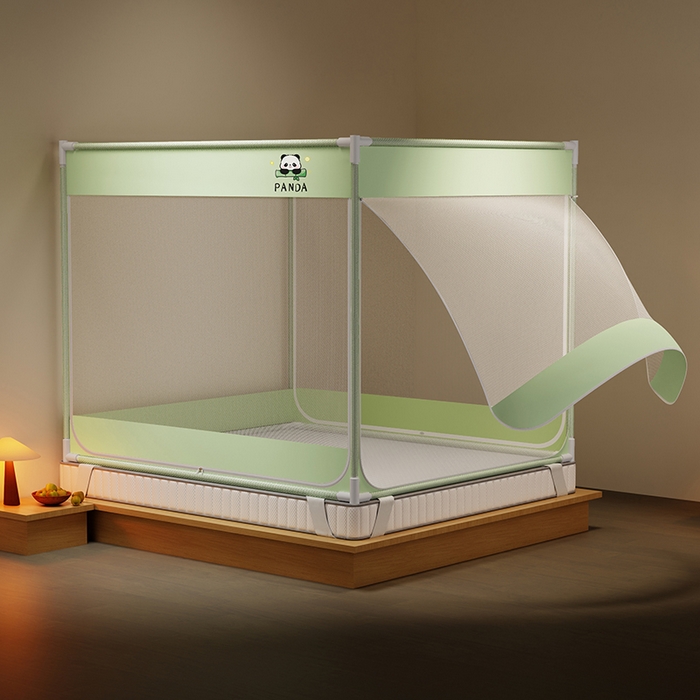 91家纺网 家纺一手货源 找家纺 壹和 2026新款坐床蚊帐外穿杆全底-有收纳袋-防摔蚊帐-自连接烤漆支架 绿色-熊猫