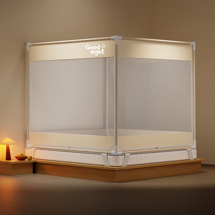 91家纺网 家纺一手货源 找家纺 壹和 2026新款坐床蚊帐外穿杆全底-有收纳袋-防摔蚊帐-自连接烤漆支架 米-字母