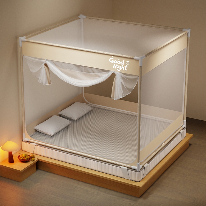 91家纺网 家纺一手货源 找家纺 壹和 2026新款坐床蚊帐外穿杆全底-有收纳袋-防摔蚊帐-自连接烤漆支架 米-字母