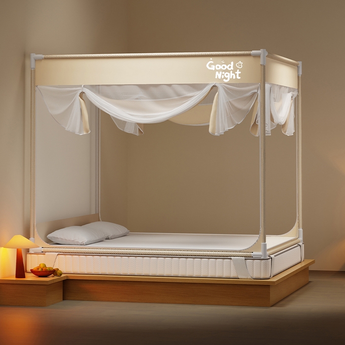 91家纺网 家纺一手货源 找家纺 壹和 2026新款坐床蚊帐外穿杆全底-有收纳袋-防摔蚊帐-自连接烤漆支架 米-字母