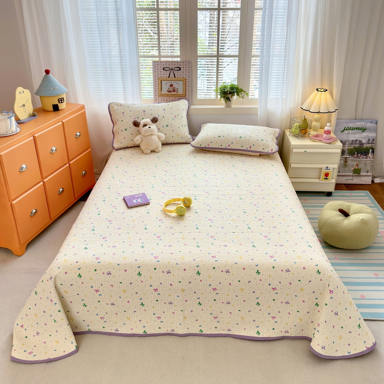 91家纺网 家纺一手货源 找家纺 老帅的工厂店 2026新款三角针泡芙夏被床盖四件套 星月木马