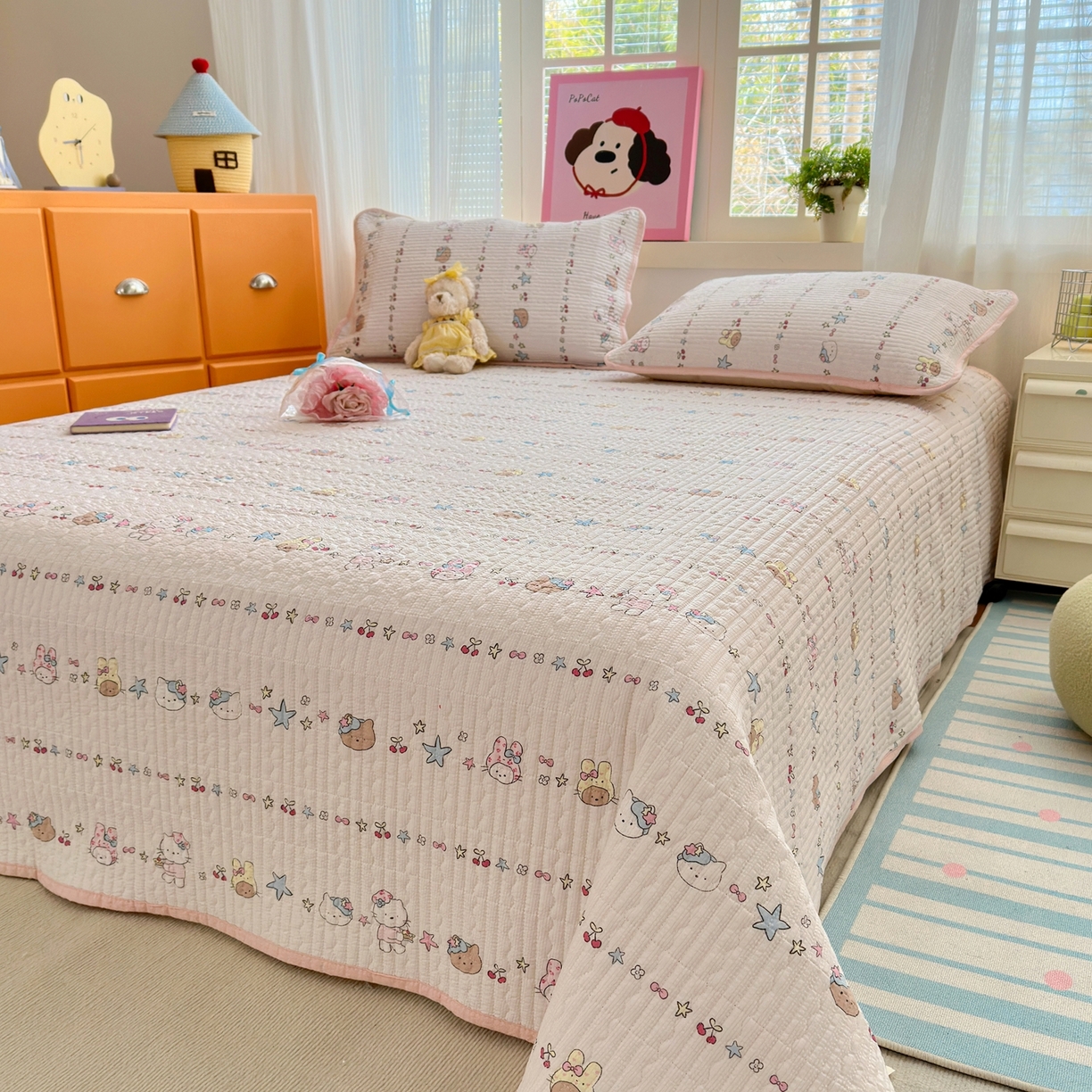 91家纺网 家纺一手货源 找家纺 老帅的工厂店 2026新款三角针泡芙夏被床盖四件套 KITTY星愿