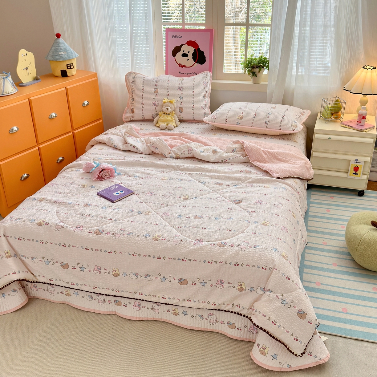 91家纺网 家纺一手货源 找家纺 老帅的工厂店 2026新款三角针泡芙夏被床盖四件套 KITTY星愿