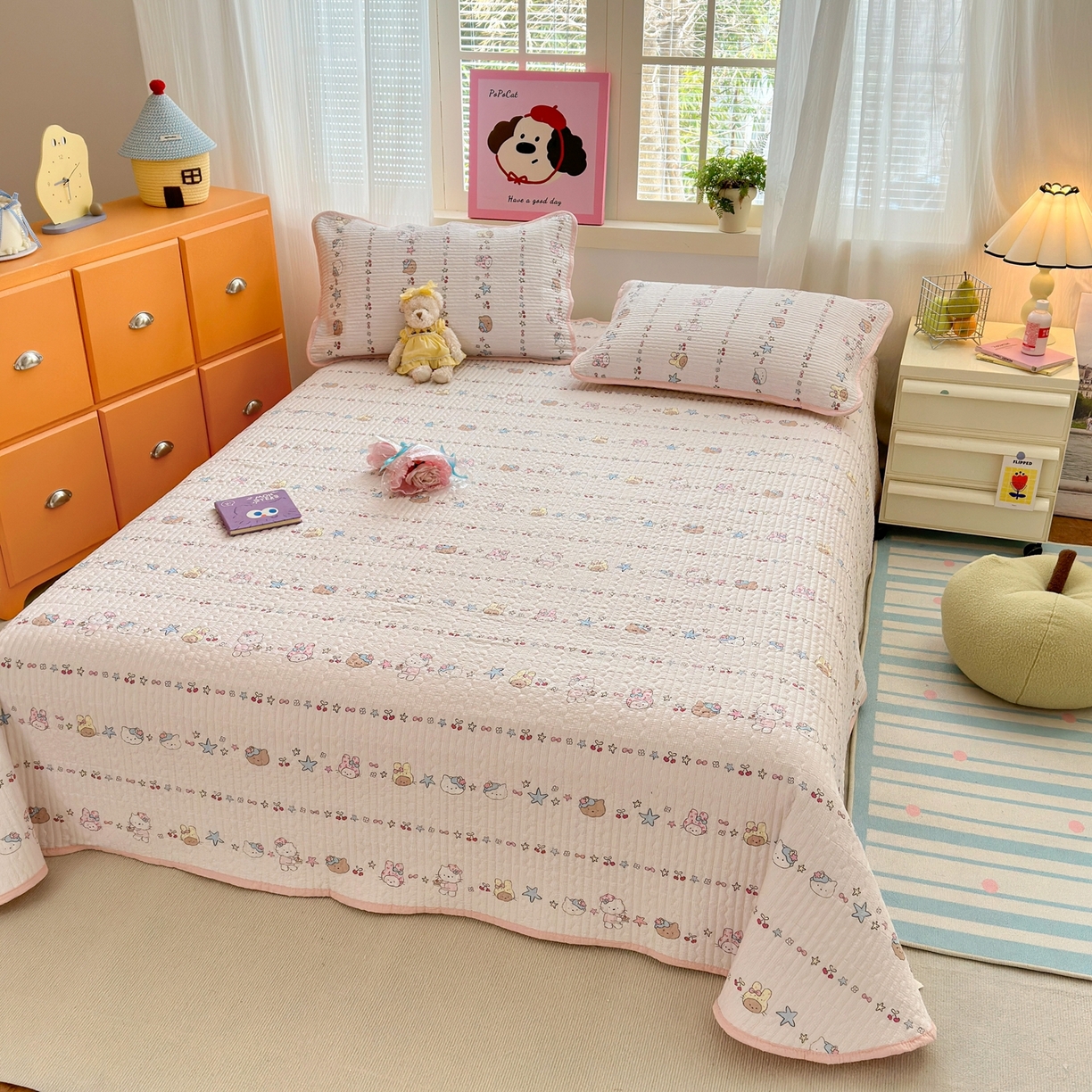 91家纺网 家纺一手货源 找家纺 老帅的工厂店 2026新款三角针泡芙夏被床盖四件套 KITTY星愿