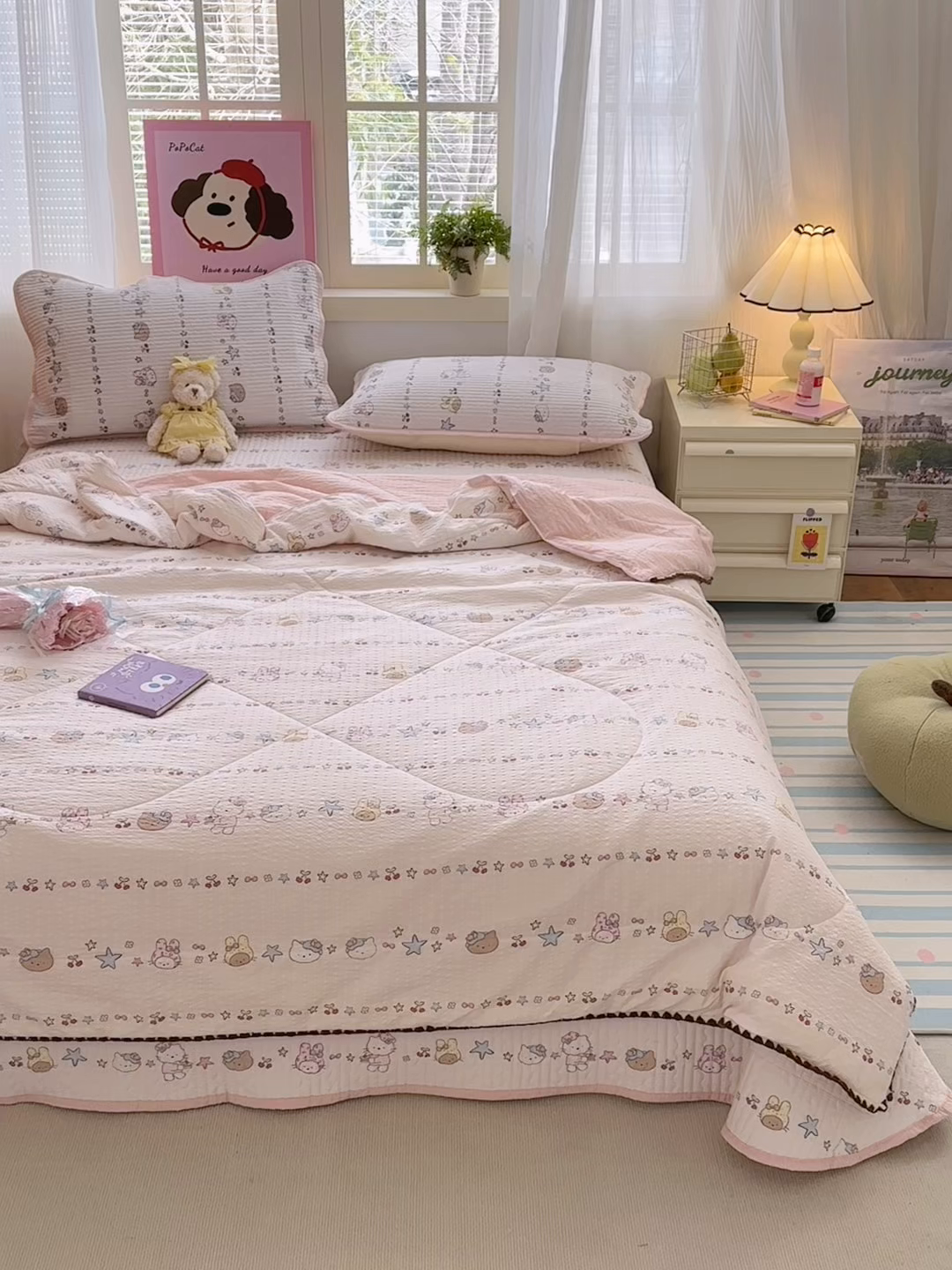 91家纺网 家纺一手货源 找家纺 老帅的工厂店 2026新款三角针泡芙夏被床盖四件套 KITTY星愿