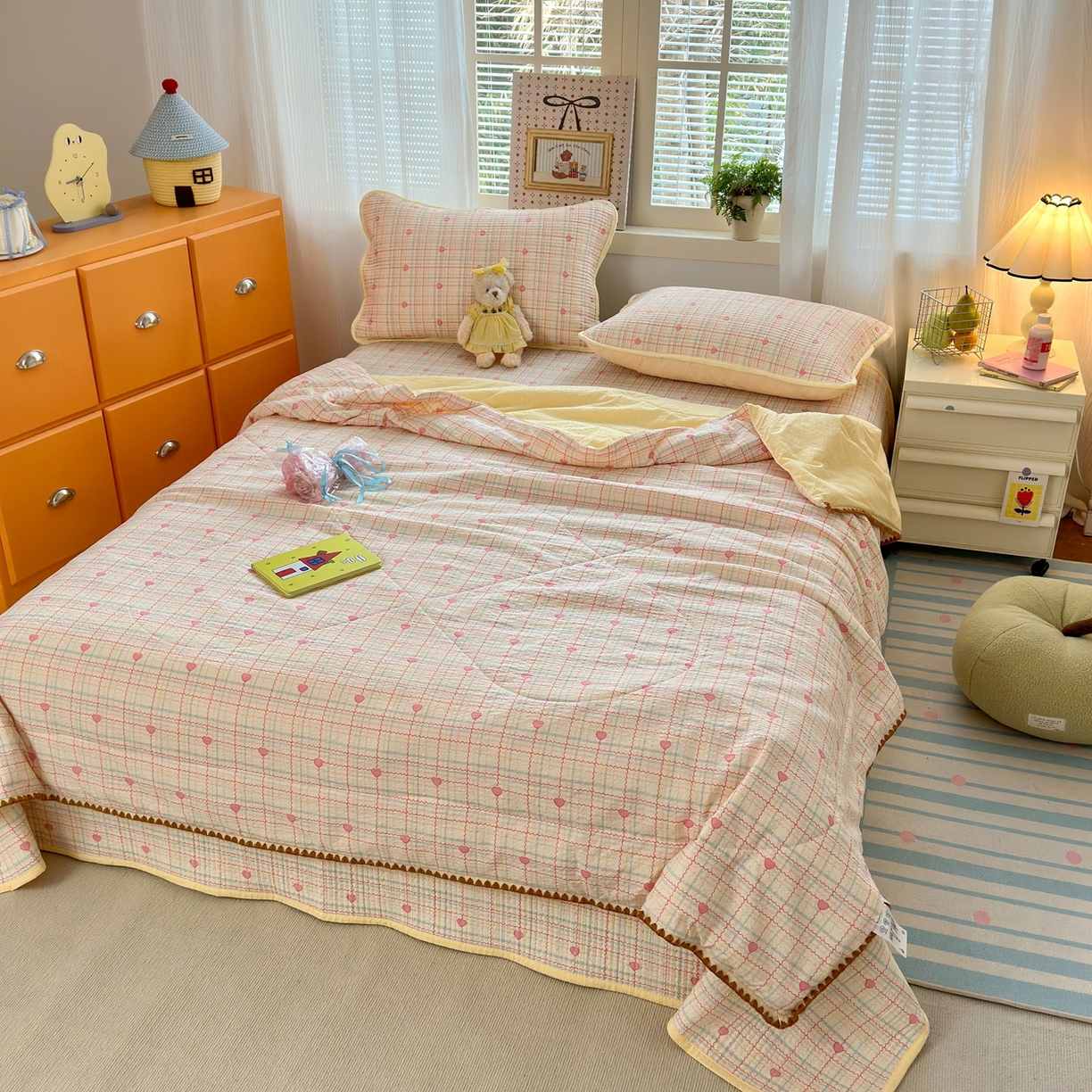 91家纺网 家纺一手货源 找家纺 老帅的工厂店 2026新款三角针泡芙夏被床盖四件套 彩虹甜心