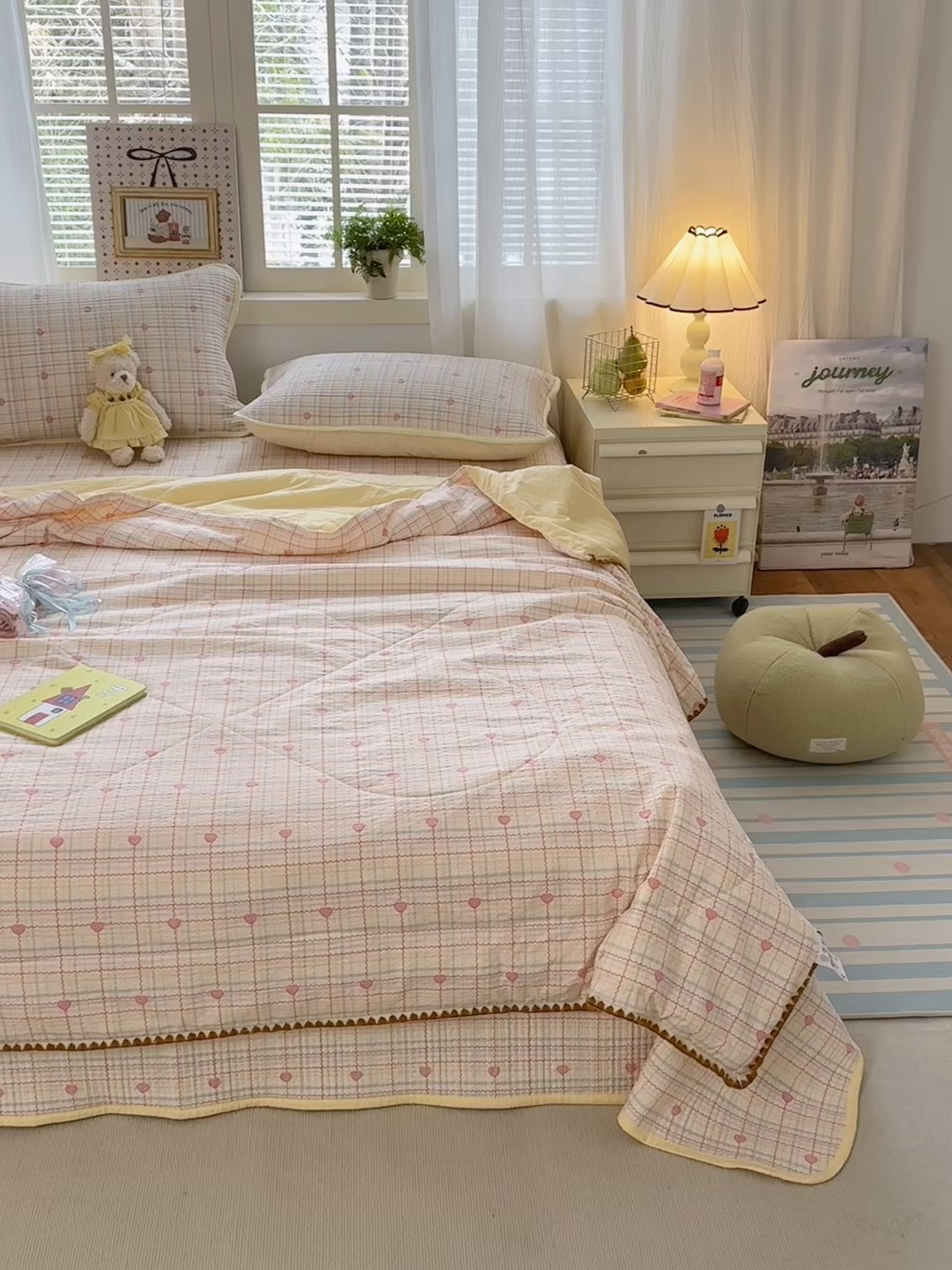 91家纺网 家纺一手货源 找家纺 老帅的工厂店 2026新款三角针泡芙夏被床盖四件套 彩虹甜心