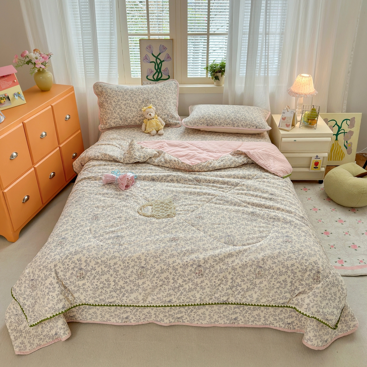 91家纺网 家纺一手货源 找家纺 老帅的工厂店 2026新款三角针泡芙夏被床盖四件套 复古花园