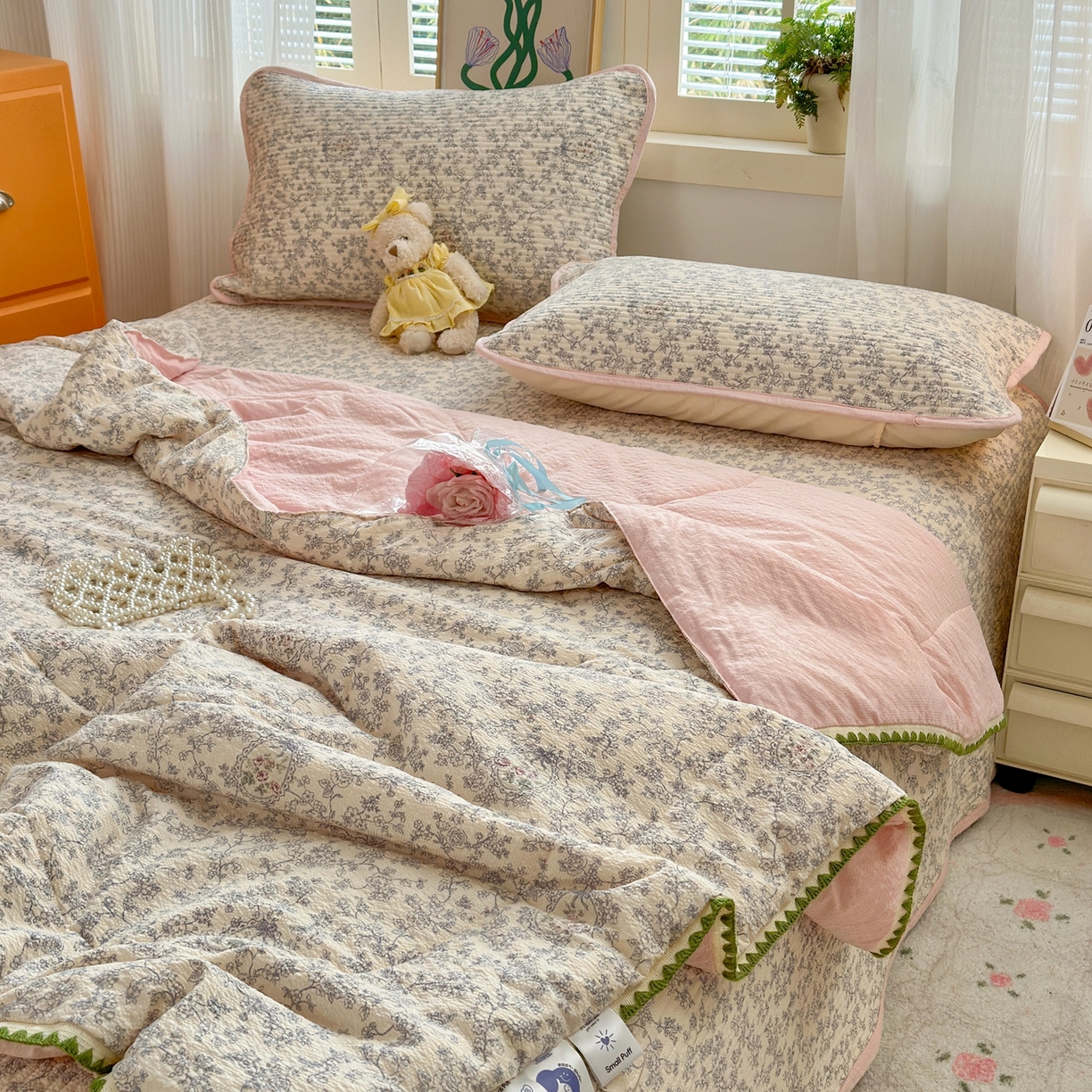 91家纺网 家纺一手货源 找家纺 老帅的工厂店 2026新款三角针泡芙夏被床盖四件套 复古花园