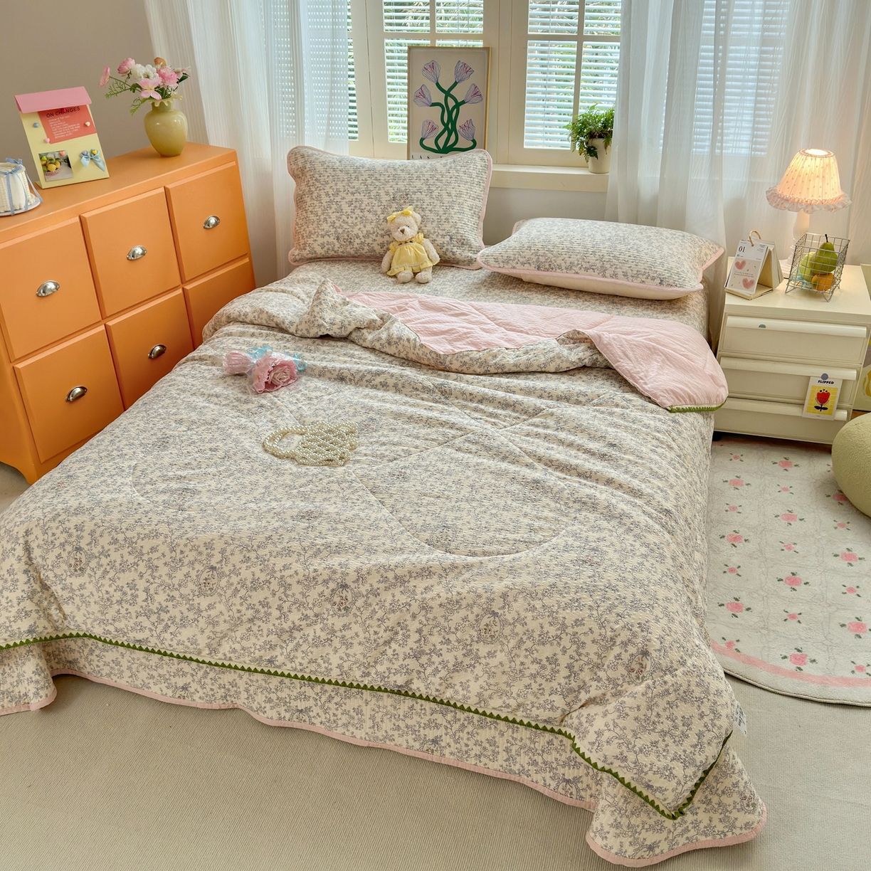 91家纺网 家纺一手货源 找家纺 老帅的工厂店 2026新款三角针泡芙夏被床盖四件套 复古花园