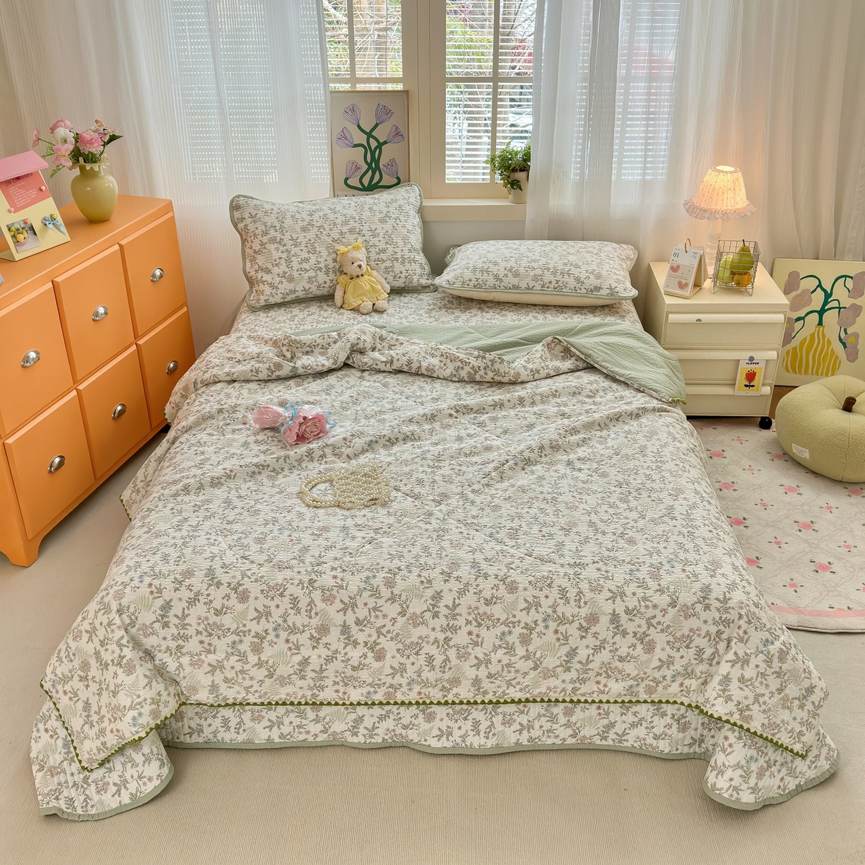 91家纺网 家纺一手货源 找家纺 老帅的工厂店 2026新款三角针泡芙夏被床盖四件套 花信