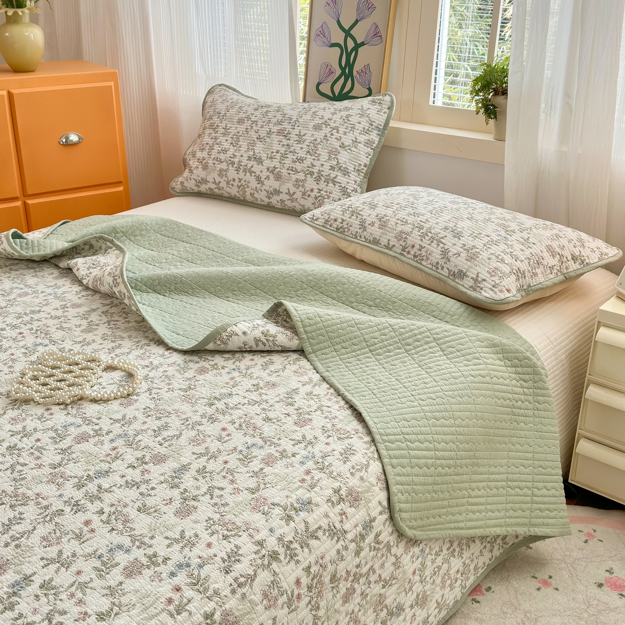 91家纺网 家纺一手货源 找家纺 老帅的工厂店 2026新款三角针泡芙夏被床盖四件套 花信