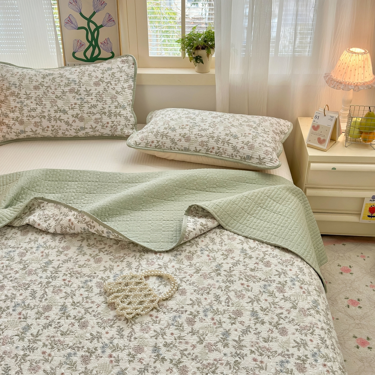 91家纺网 家纺一手货源 找家纺 老帅的工厂店 2026新款三角针泡芙夏被床盖四件套 花信