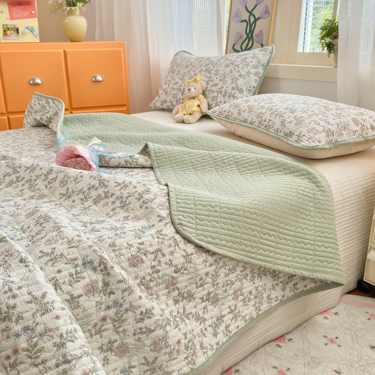 91家纺网 家纺一手货源 找家纺 老帅的工厂店 2026新款三角针泡芙夏被床盖四件套 花信