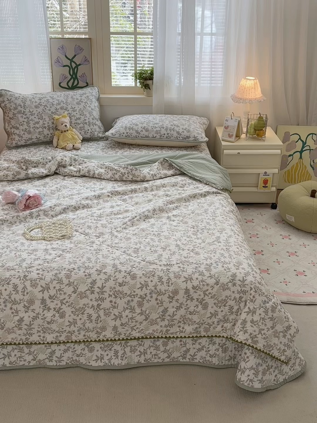 91家纺网 家纺一手货源 找家纺 老帅的工厂店 2026新款三角针泡芙夏被床盖四件套 花信