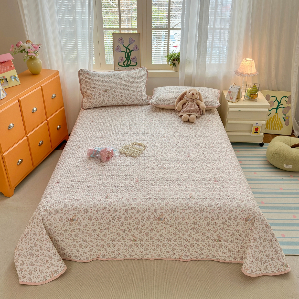 老帅的工厂店 2026新款三角针泡芙夏被床盖四件套 花野兔语