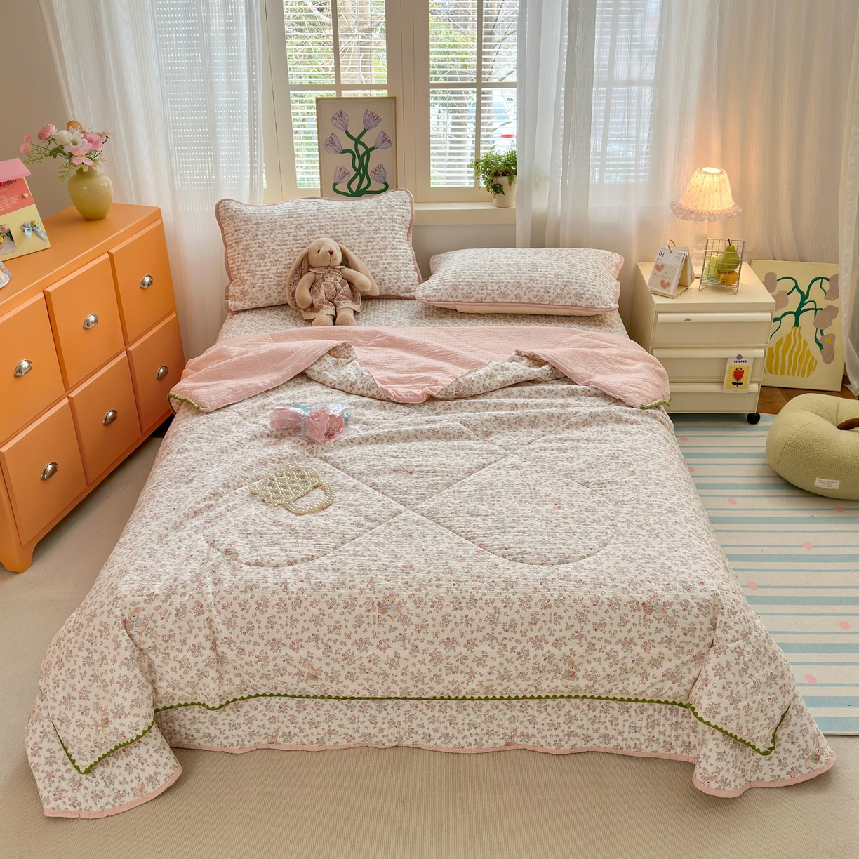 91家纺网 家纺一手货源 找家纺 老帅的工厂店 2026新款三角针泡芙夏被床盖四件套 花野兔语