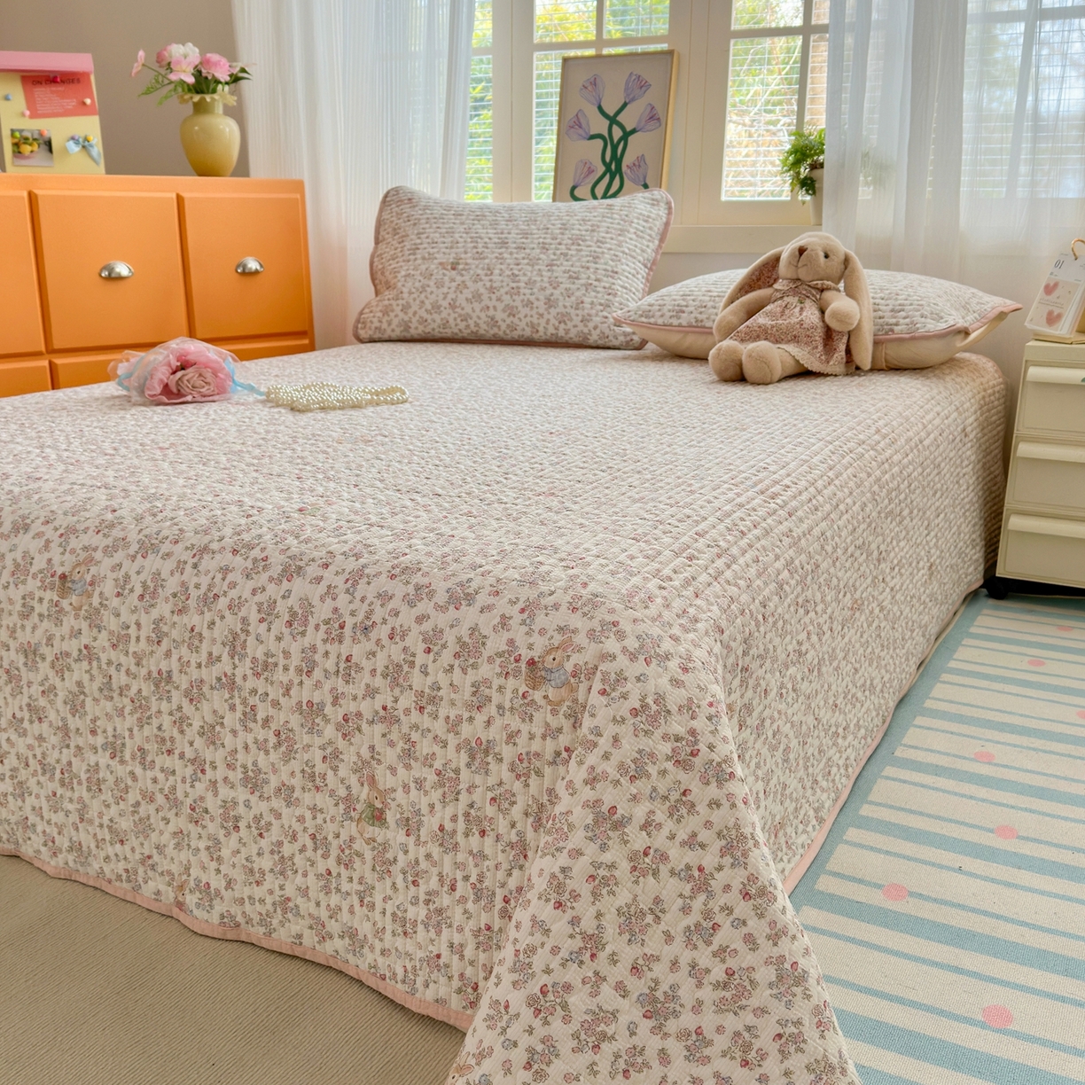 91家纺网 家纺一手货源 找家纺 老帅的工厂店 2026新款三角针泡芙夏被床盖四件套 花野兔语