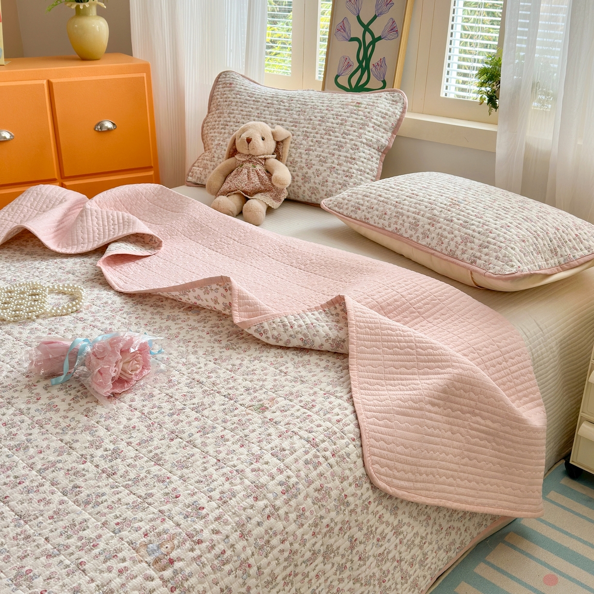 91家纺网 家纺一手货源 找家纺 老帅的工厂店 2026新款三角针泡芙夏被床盖四件套 花野兔语