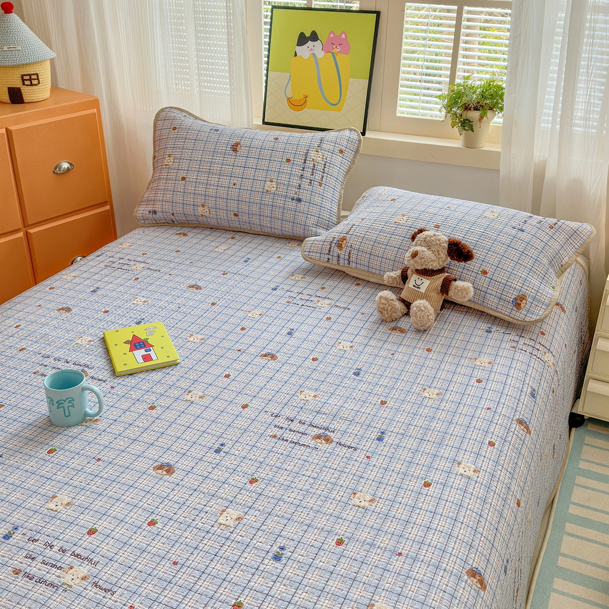 91家纺网 家纺一手货源 找家纺 老帅的工厂店 2026新款三角针泡芙夏被床盖四件套 蓝格栗