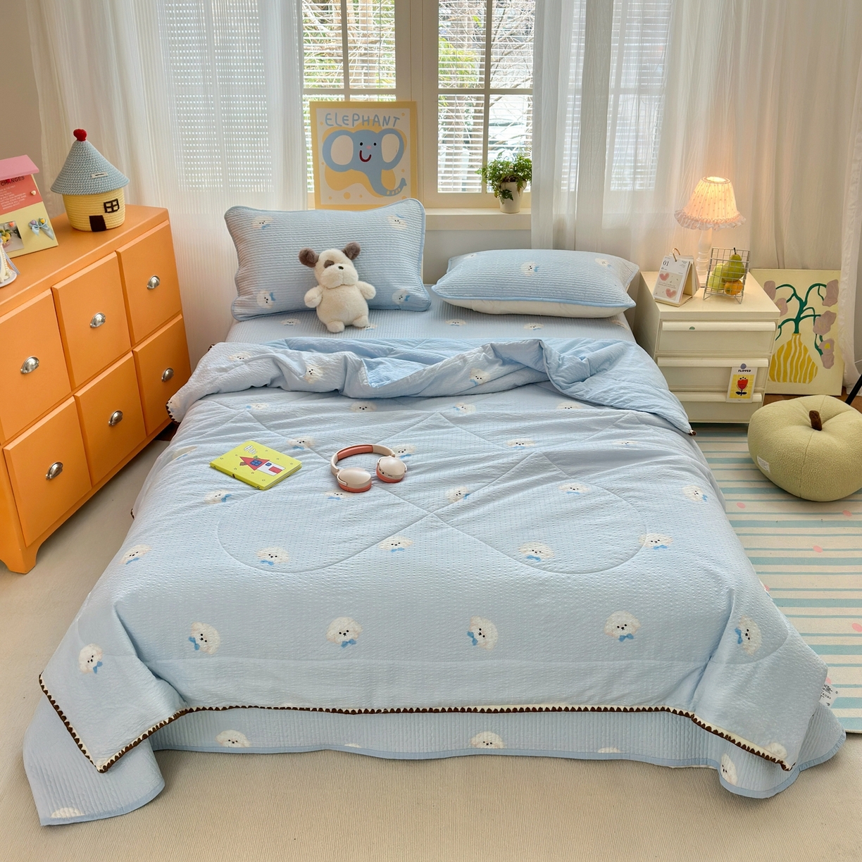 91家纺网 家纺一手货源 找家纺 老帅的工厂店 2026新款三角针泡芙夏被床盖四件套 蓝蓝狗