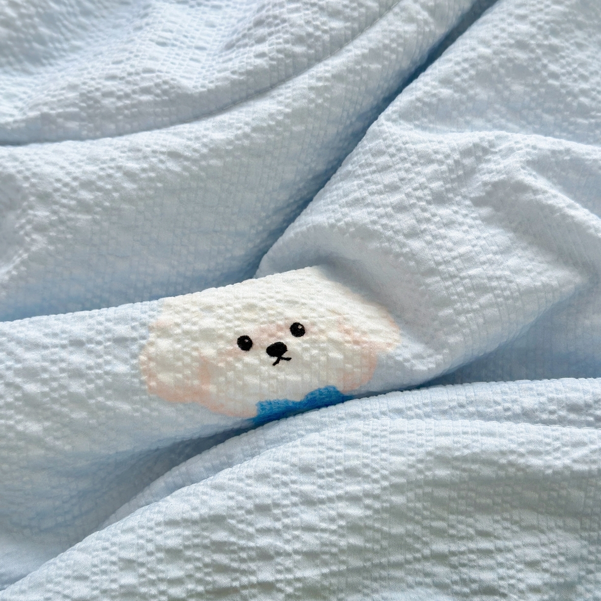 91家纺网 家纺一手货源 找家纺 老帅的工厂店 2026新款三角针泡芙夏被床盖四件套 蓝蓝狗